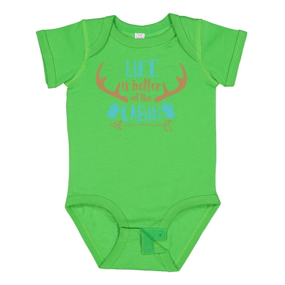 Inktastic Life is Better at the Cabin, Deer Antlers, Camping Boys or Girls Baby Bodysuit