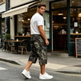 thumbnail image 6 of LTTVQM Men's Camo Capri Cargo Pants Realtree Leaf Camo Dual Side Cargo Pockets Stretch Waist Summer Fishing Casual Capri Shorts Army Green L, 6 of 7