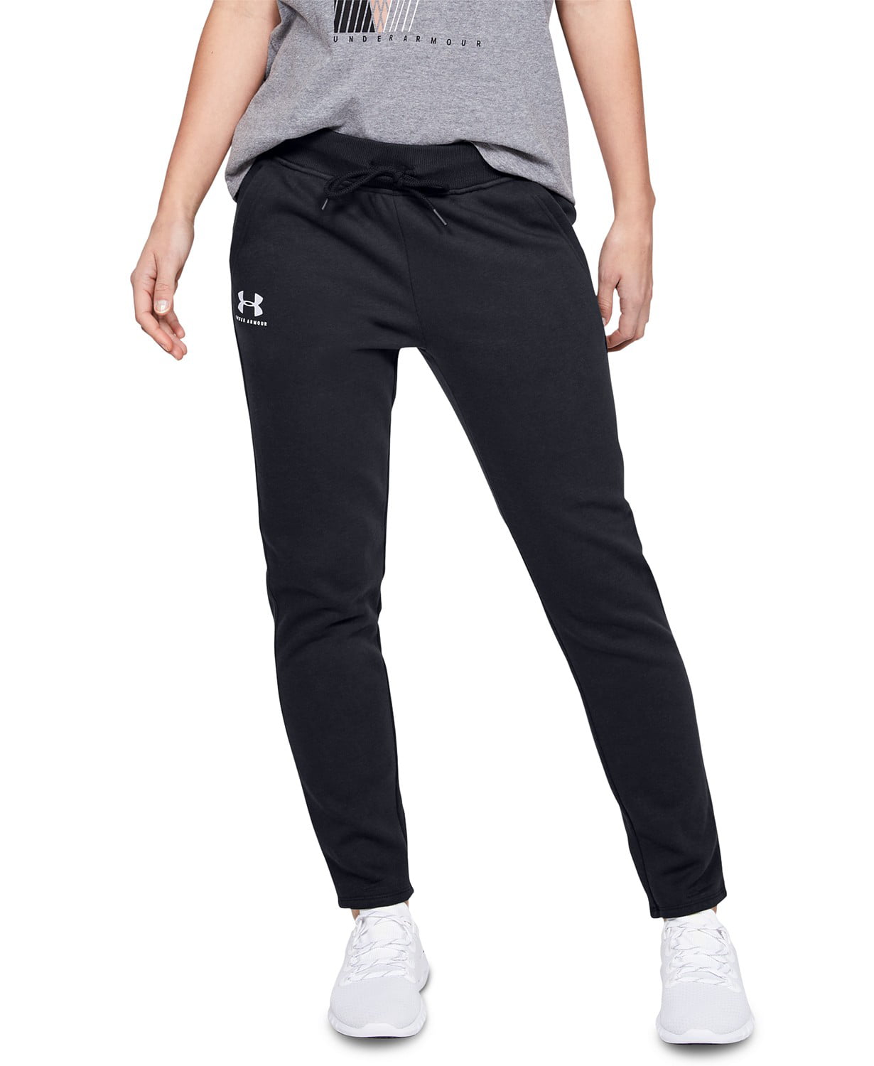 Under Armour Rival Fleece Womens Joggers Black Loose Fit Soft Gym Training Pants 
