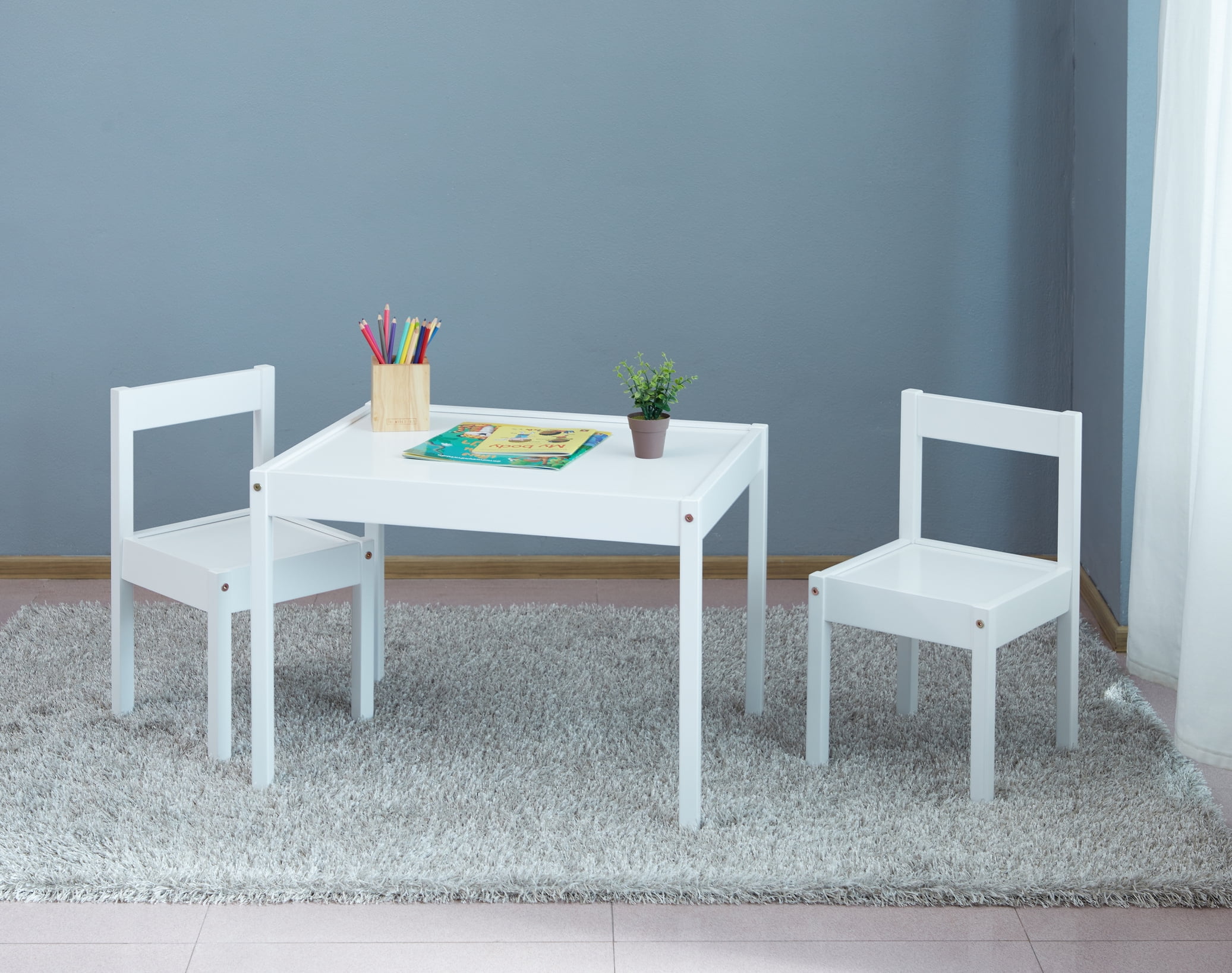 Your Zone Child 3Piece Dry Erase and Wood Activity Table and Chairs Set, White, 25" x 19" x 18
