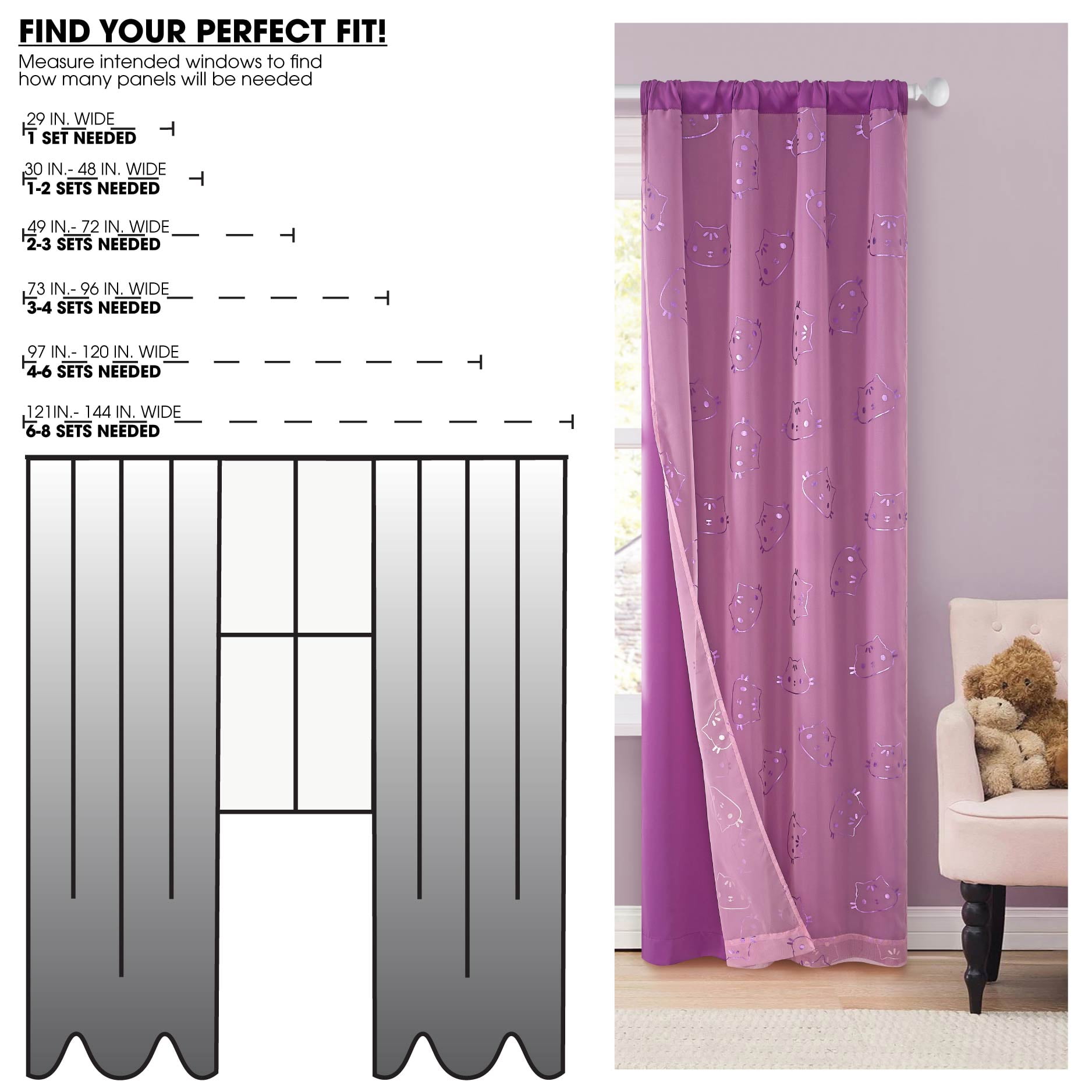 DreamWorks Gabby's Dollhouse 38" x 84" 2 Layer Blackout Curtain Panel for Kid's Bedroom