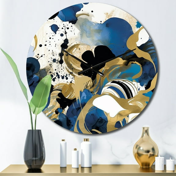 Designart "Abstract Pattern with Blue and Golden Textures XII" Minimalism Oversized Wall Clock
