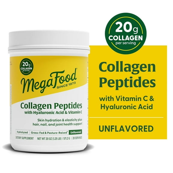 MegaFood Collagen Peptides, Hyaluronic Acid & Vitamin C, Unflavored, 20oz, 28 Servings