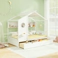 thumbnail image 1 of Gymax Lit Cabane Format Simple Cadre de Lit pour Enfants avec 2 Tiroirs de Rangement et Garde-Corps de Clôture Blanc, 1 of 10