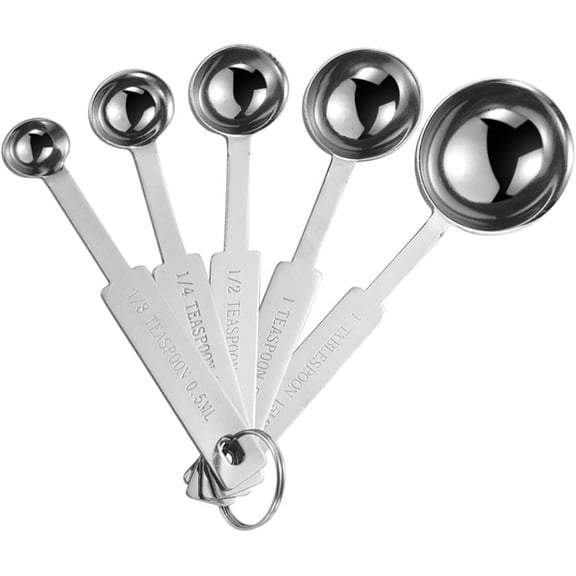5 Piece Stainless Steel Measuring Spoons Set 1/8 tsp 1/4 tsp 1/2 tsp 1 tsp 1 tbsp Food Grade Tablespoon Teaspoon for Cooking Baking