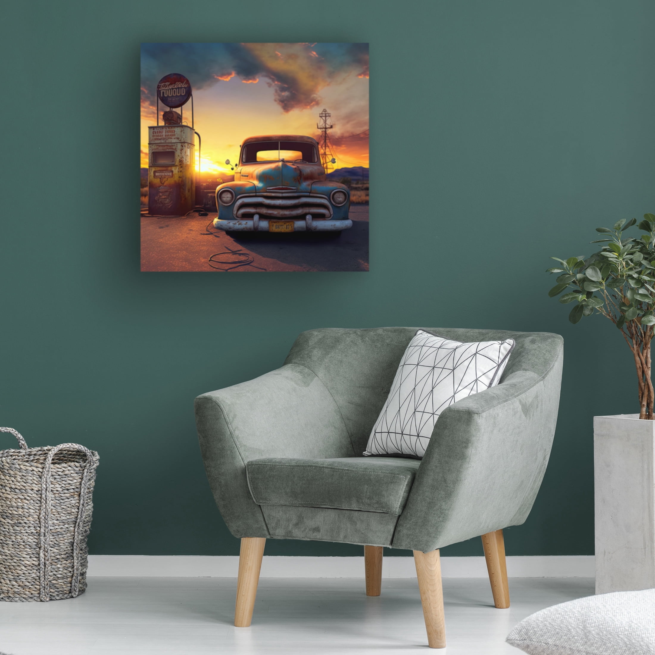 Canvas Wall Art - Ray Heere 'Route 66 8' Wall Art for Living Room, Bedroom, or Office Décor by Trademark Fine Art - 18 x 18 Inches