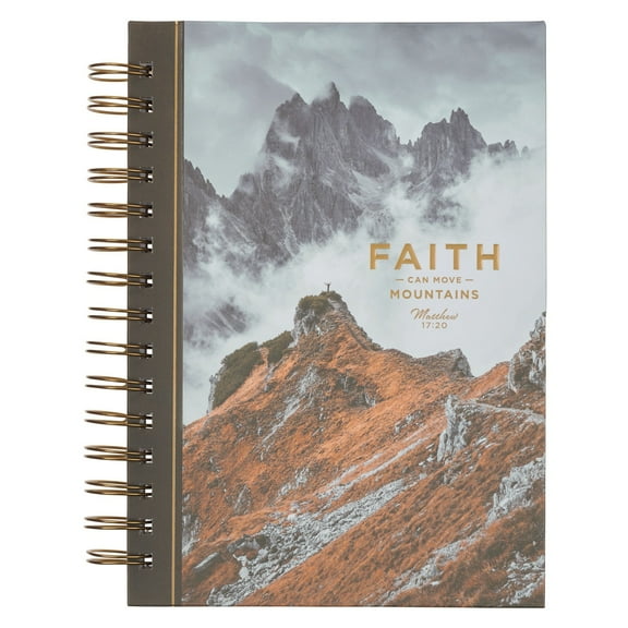 Christian Art Gifts Inspirational Journal, Faith Can Move Mountains Wide Ruled Notebook, Matt. 17:20 Bible Verse, Brown Mountaintops, 192 Lined Pages w/scripture, (8.4” x 6.4” x 1”)