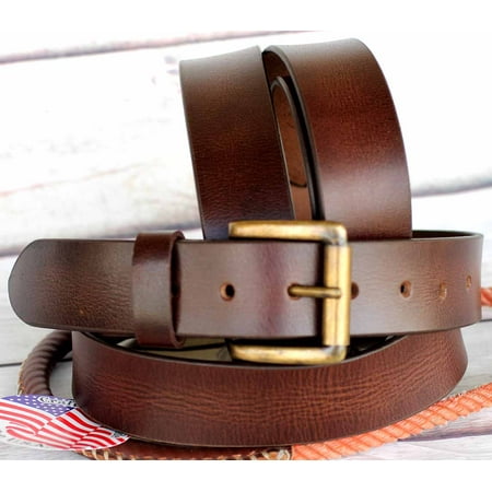 XL  Unisex Full Grain Cowhide 100% Leather Casual Dress Belt Brown