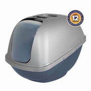 Petmate Jumbo Basic Hooded Plastic Cat Litter Pan, Enclosed Cat Litter Box, XL, Pearl Silver Blue