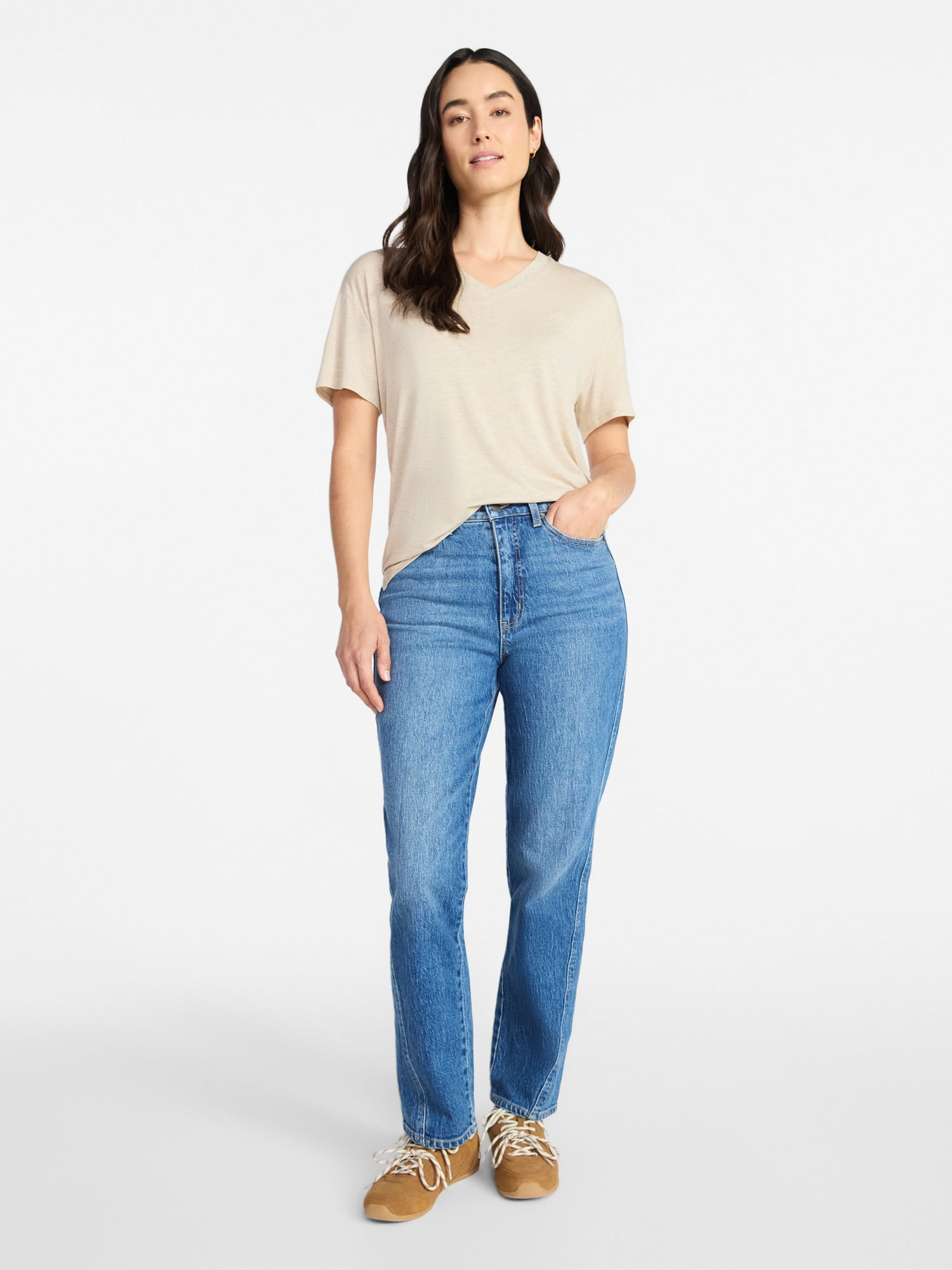 Time and Tru Women's V-Neck Tunic Tee with Short Sleeves, Sizes XS-XXXL