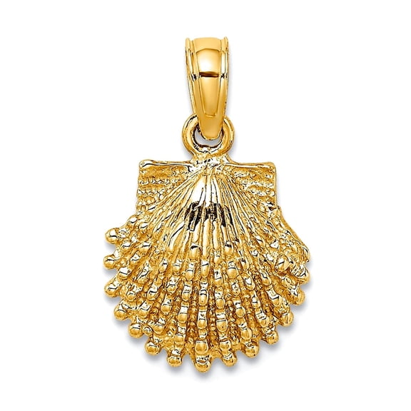10mm 14k Gold Beaded Scallop Shell 2-d Charm Pendant Necklace for Women