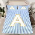 thumbnail image 2 of Feelyou Sequin Print Letter Twin Sheet Sets for Child, Cartoon Monogrammed A Twin Fitted Sheet, Blue Stripes Lines Flat Sheet, Super Cozy Room Decor, 3-Piece, 2 of 7