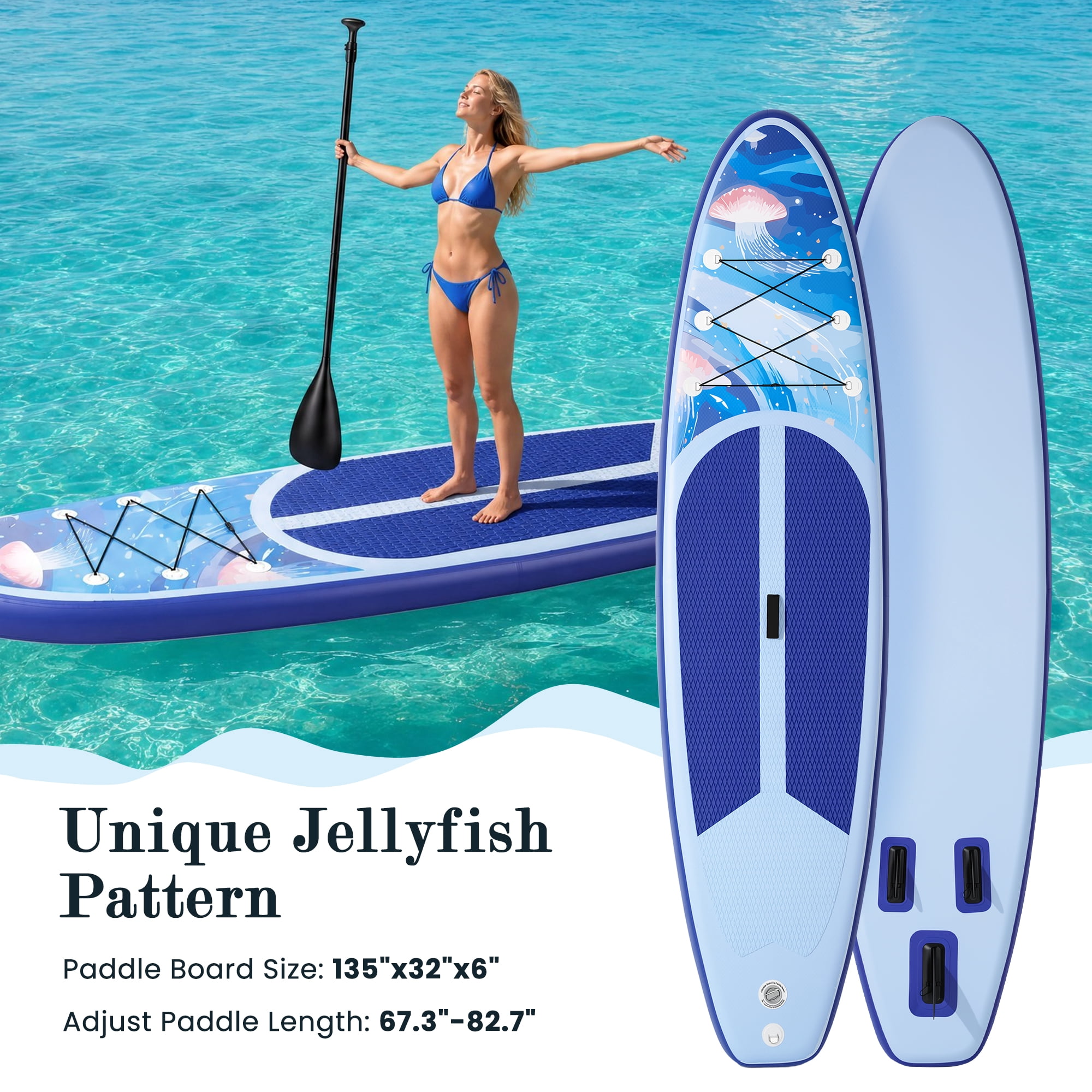 Naipo 10.6 ft. Inflatable Stand up Paddle Board Inflatable SUP with Premium Accessories Set Bi-Action Pump(10 Mins Inflate) Capacity 370 lbs for 2-3 People for Youth & Adult