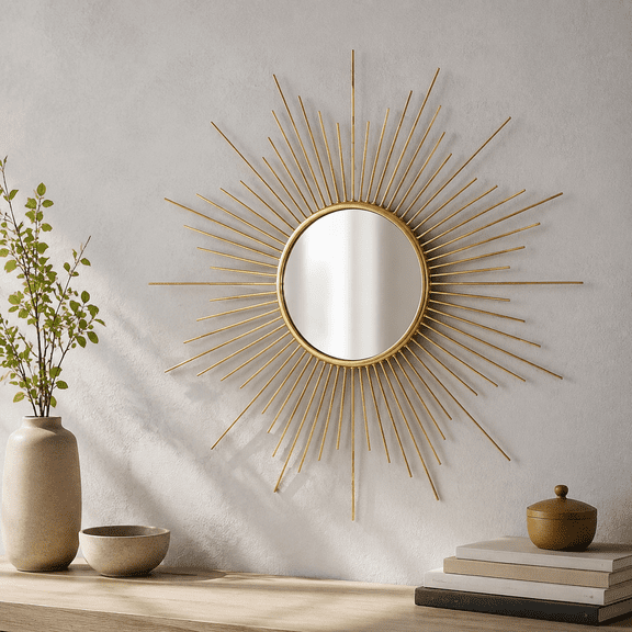 24"L x 24"W Metal Starburst Sunburst Wall Mirror Mid-century Modern Decor