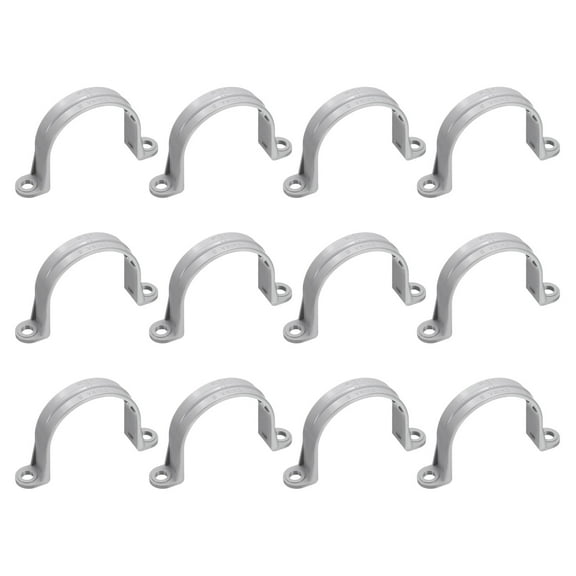 12Pack 2 Inch Pipe Straps, 2 Hole Conduit Pipe Clamps Supports, Mounting Bracket Clips for Cables and Tube Fittings, Gray