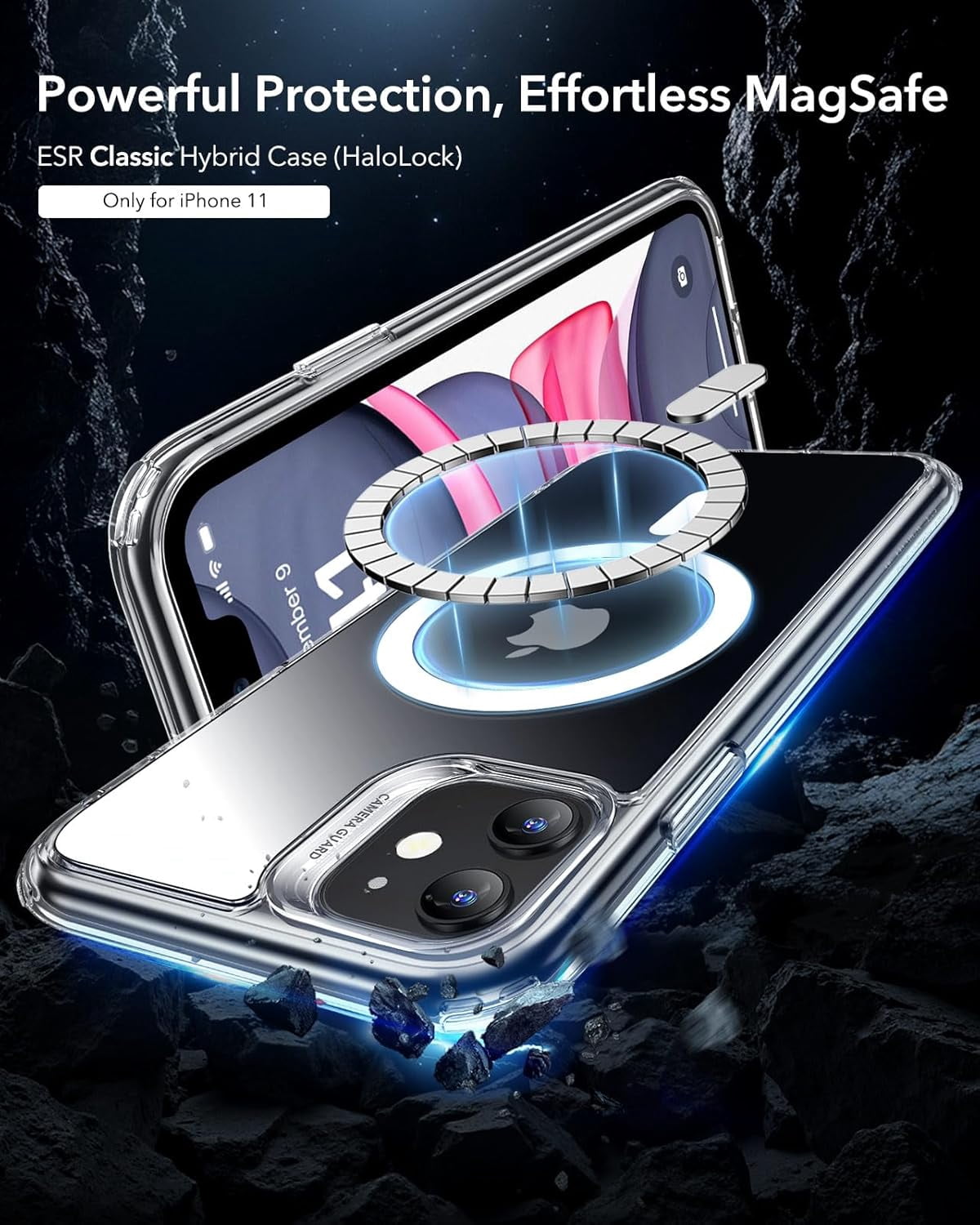 JJEAN-for iPhone 11 Phone Case, Compatible with MagSafe, Shockproof Military-Grade Protection, Magnetic Phone Case for iPhone 11, Classic Hybrid Case (HaloLock), Clear