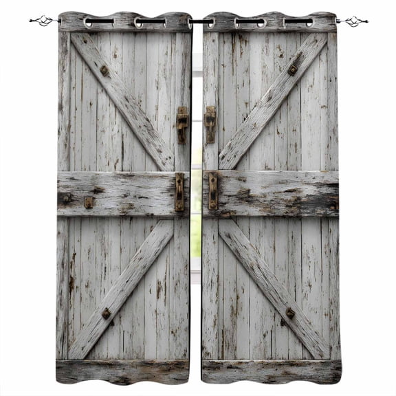Vintage Gate Blackout Curtains 84 Inches Long, Farmhouse Wooden Grain Shabby Chic Door Thermal Insulated Black Out Curtains, Darkening Window Curtain Drapes for Bedroom Living Room 52"x84" 2 Panels