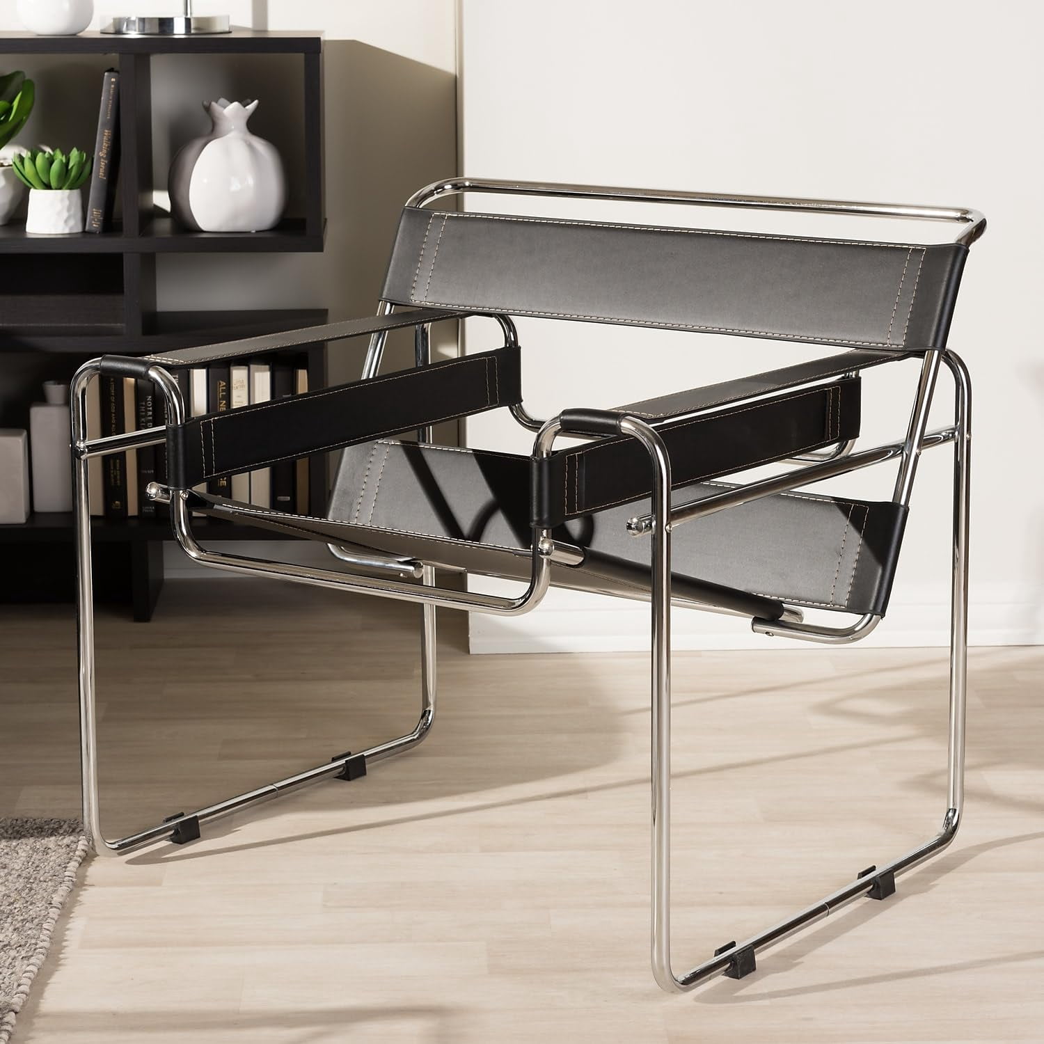 Baxton Studio Jericho Cream Leather Mid-Century Modern Accent Chair
