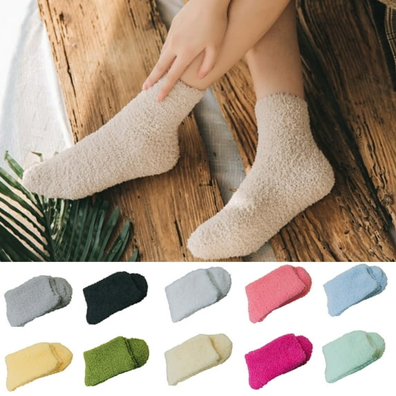 Dengjunhu 1 Pair Women Warm Super Soft Plush Slipper Sock Winter Cotton Microfiber Crew Socks Casual Home Sleeping Cozy Sock