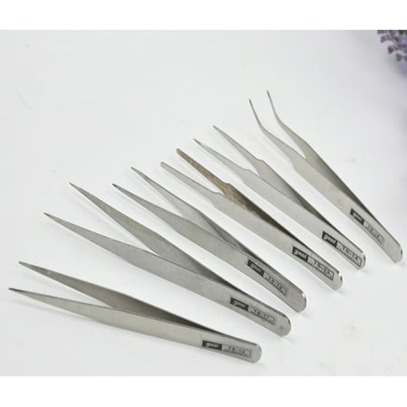 NK 6 Piece Precision Stainless Steel Tweezers Nipper Took Kits For Electronics, Hobby Flat Bent Nose Gem Precision Locking Clamp Tweezer Fish Tool Set Kit,