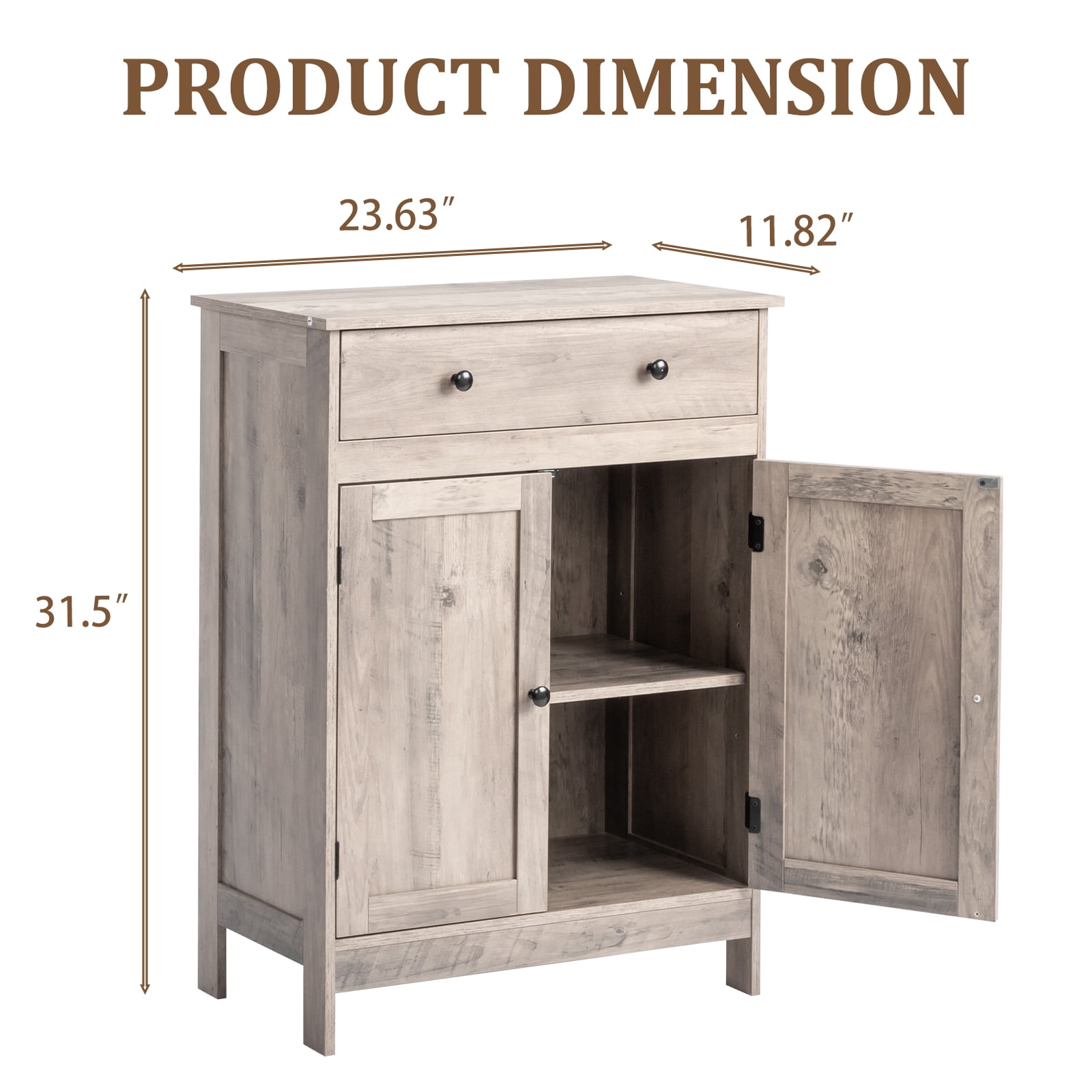 Elegant Washed Grey Bathroom Storage Cabinet Double Door Single Drawer Triple Melamine Laminate Particle Board for Bathroom Powder Room Apartment Vanity Side
