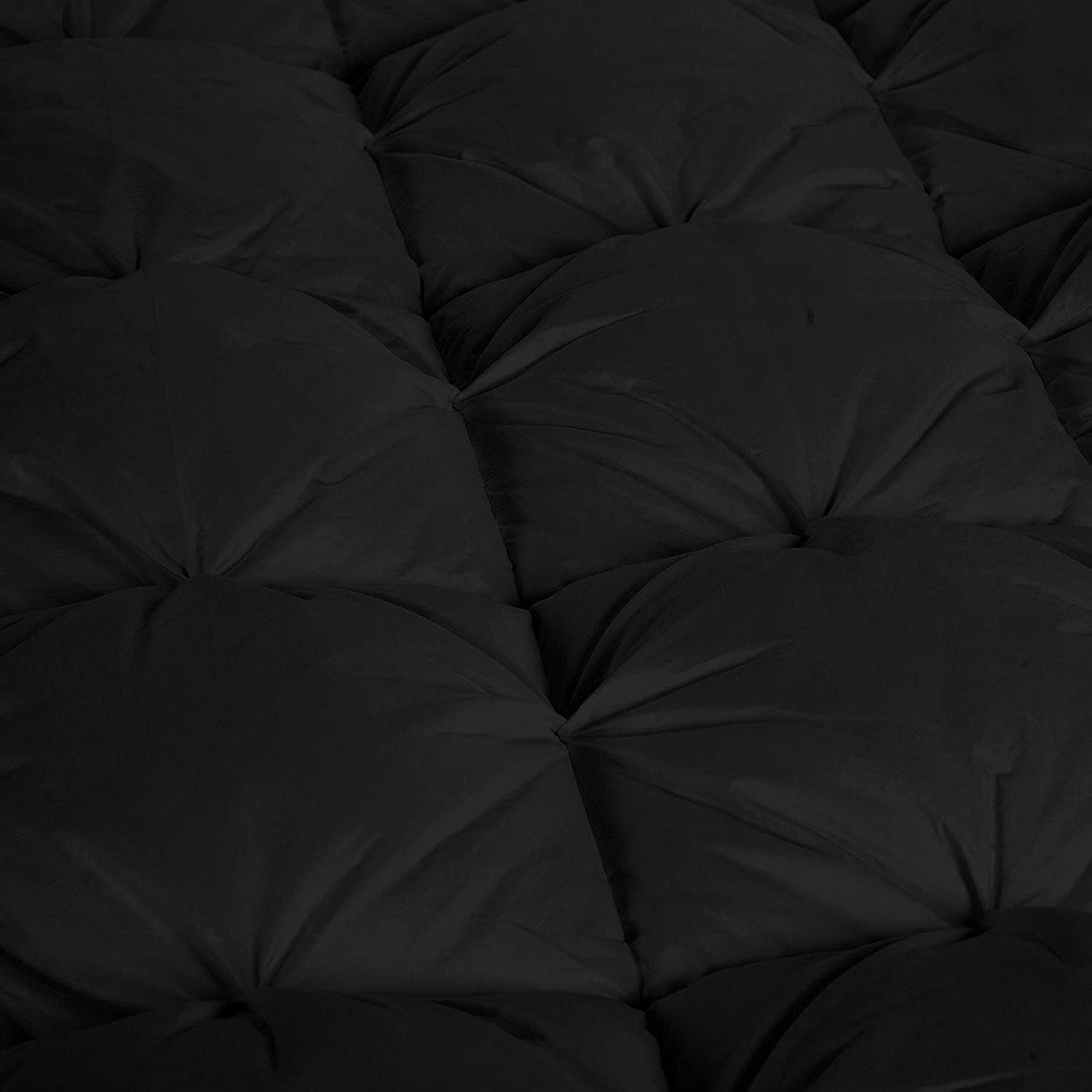 D.N.G. BEDDINGS Luxurious 3 Piece Pom Pom Pinch Pleated Comforter Set, 800 Thread Count, 100% Egyptian Cotton, White Vintage Pom-Pom Fringe (Super King Size Solid Black Color)