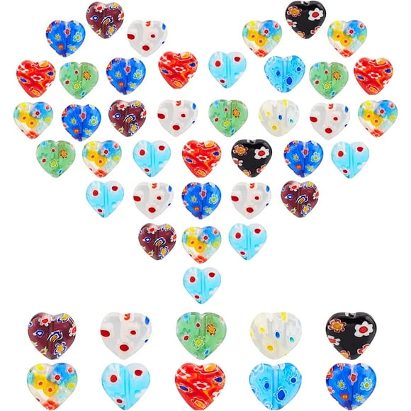 12mm Lampwork Flat Heart Glass Beads 80 Pcs 8 Colors Millefiori Spacer Beads Love Heart Bead Charms for DIY Jewelry Bracelet Neclace Valentine's Mother's Day Birthday Gift