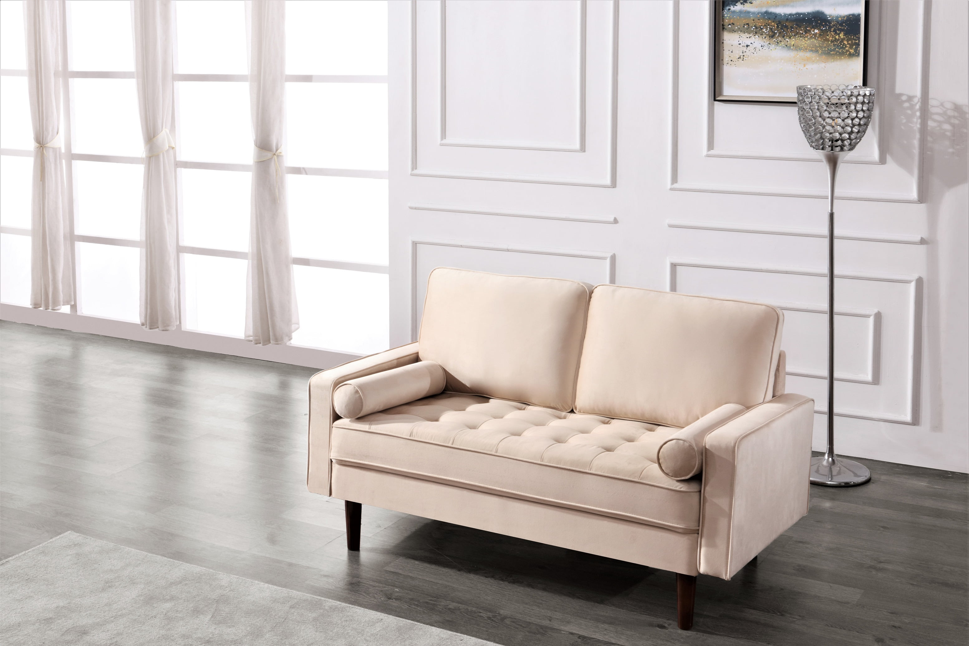 Uspridefurniture Hazen 69.7'' Velvet Square Arm Sofa, Beige