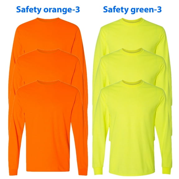 Gildan Mens DryBlend High Visibility Long Sleeve T-Shirt,50/50 Cotton/Polyester, Hi Vis Work T-Shirts, (Safety Mixed 6 Pack, S)