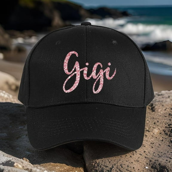 1 Gigi Printed Baseball Cap Adjustable Unisex High Quality Hat, 100% Polyester with Sparkling Pink , Reinforced Crown & SweatAbsorbing Band for Outdoor Sports, Casual Wear, Mother’s