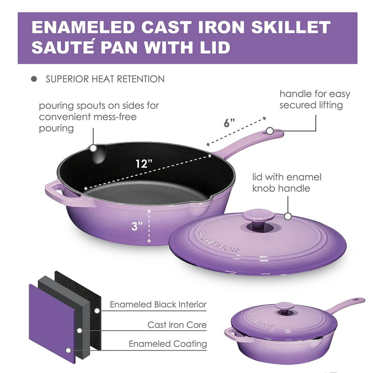 Bruntmor 14 Inch Enameled Cast Iron Wok/Pot. 14 Nonstick Enamel