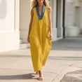 thumbnail image 2 of Eawtki Women's V Neck Sleeveless Maxi Dress Denim Trim With Pockets Loose Fit Casual Summer Linen Blend Dress, 2 of 7