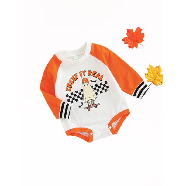 Body De Cuello Redondo De Manga Larga De Color De Contraste De Bebé NiñA De Halloween XBTCLXEBCO Naranja;9-12 Meses