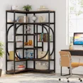 thumbnail image 3 of Tribesigns 7-Shelf Corner Bookshelf, Large Modern Corner Bookcase, Tall Corner Shelf Stand with Storage, L-Shaped Display Rack with Metal Frame for Living Room Home Office (Rustic Brown), 3 of 8
