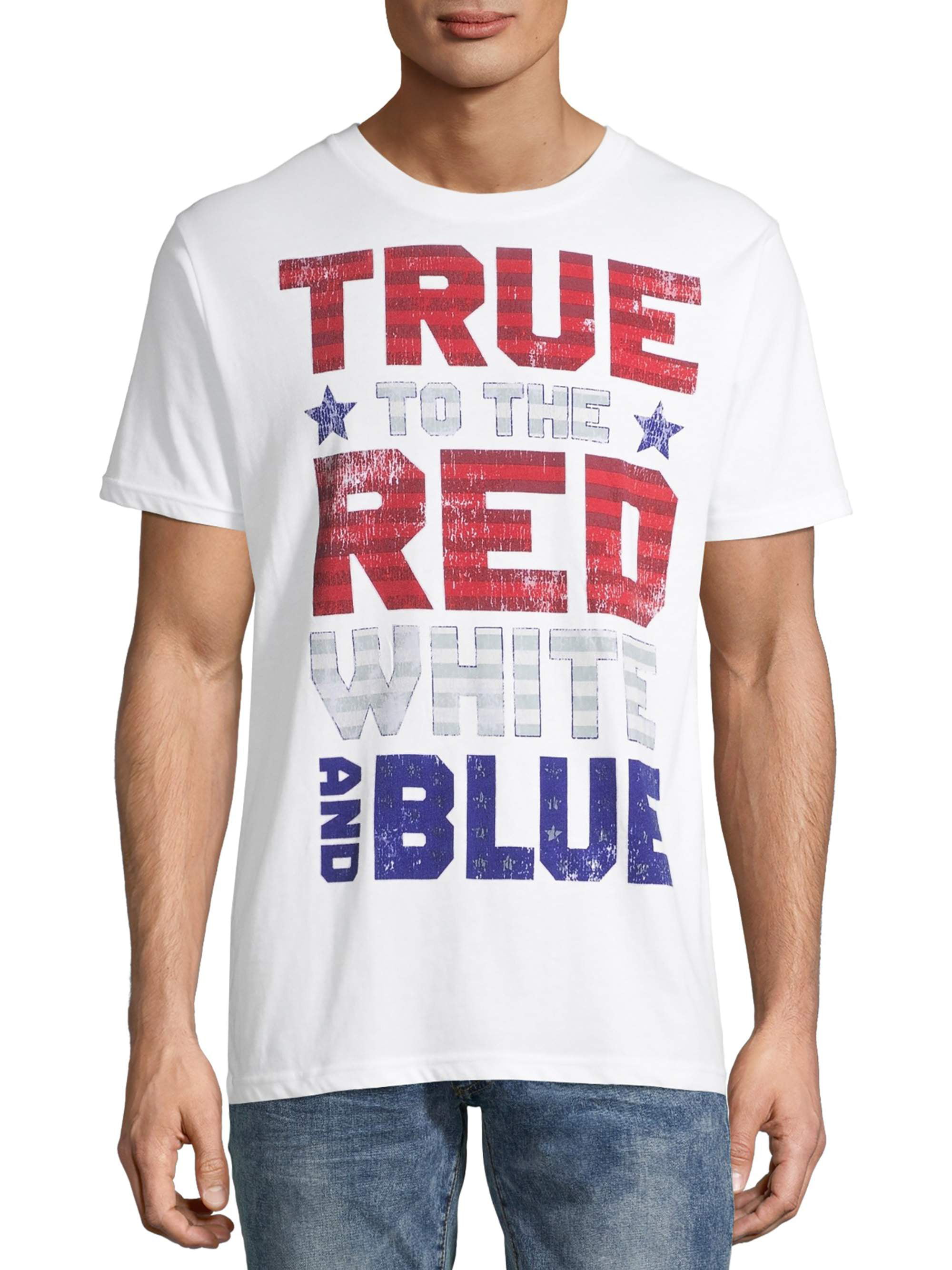 true to the red white and blue shirt