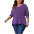 thumbnail image 4 of Agnes Orinda Women's Plus Size St. Patrick's Day Long Sleeves Tops V Neck Loose Button Decor Blouses 1X Dark Purple, 4 of 6
