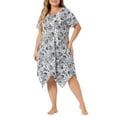thumbnail image 1 of Pijama de noche para mujer GRACE & GRANDEUR, talla grande, con estampado floral, de manga corta, con dobladillo irregular, ropa de dormir, azul marino, 2X, 1 of 1