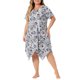 thumbnail image 1 of Pijama de noche para mujer GRACE & GRANDEUR, talla grande, con estampado floral, de manga corta, con dobladillo irregular, ropa de dormir, azul marino, 3X, 1 of 1