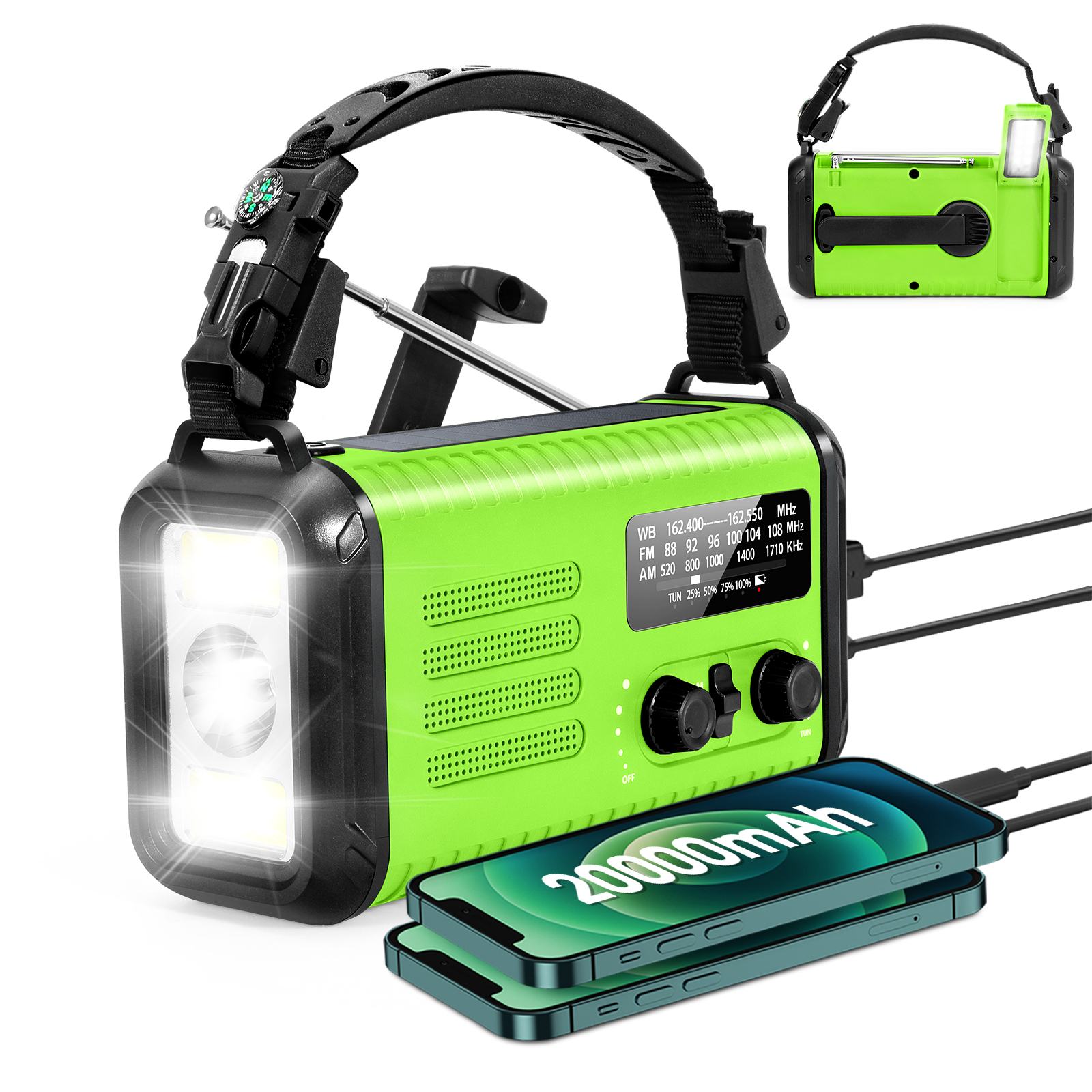 Solar Hand Crank Emergency Radio, 20000mAh NOAA/AM/FM Weather Alert Radio with USB Charger, LED Reading Light, Flashlight & SOS Function