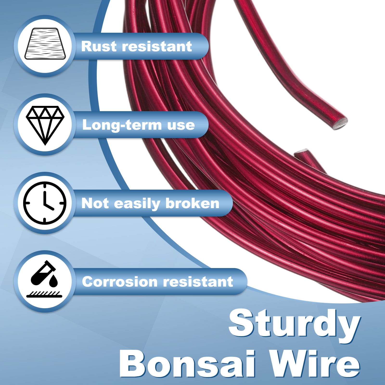 Uxcell 3 Roll Bonsai Wire 1/2/3mm Each Roll 32.8ft (10m) Anodized Aluminum Bonsai Wire for Gardening Tree Branch Fixing DIY Crafting, Wine Red