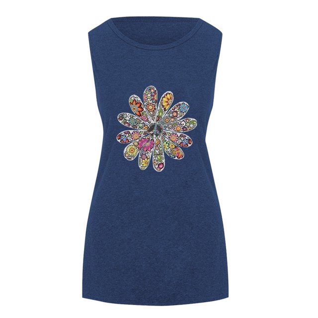 Gibobby Blusas sueltas básicas con estampado de cuello redondo para mujer(Azul,M)