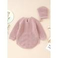 thumbnail image 6 of Gureui 2Pcs Toddler Infant Baby Girl Fall Winter Knit Romper Set, Casual Solid Color Long Sleeve Round Neck Romper with Hat, 6 of 9