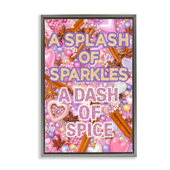 Stupell Industries Splash of Sparkle Dash Of Spice Gray Framed Floater Canvas Wall Art, design by Jess Stempel