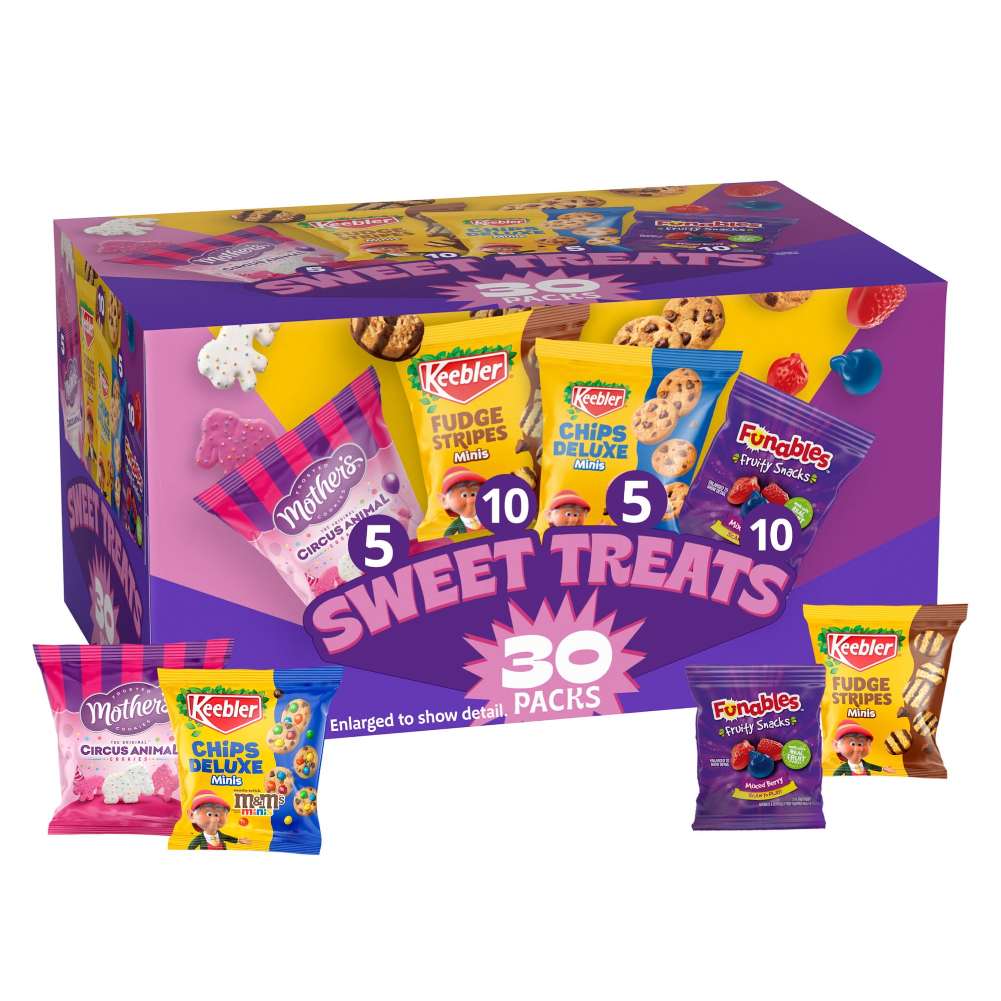 Keebler Sweet Treat Variety Pack, 30-Count Box, Includes Chips Deluxe, Funables, Fudge Stripes, and Mother's Circus Animal Cookies, 29 oz