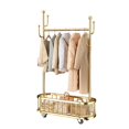 thumbnail image 1 of Rolling Clothing Rack with Wheels and Basket Storage, Metal Moveable Large Coat Rack Decorative Clothing Racks for Hanging Clothes for Bedroom Boutiques, 1 of 8