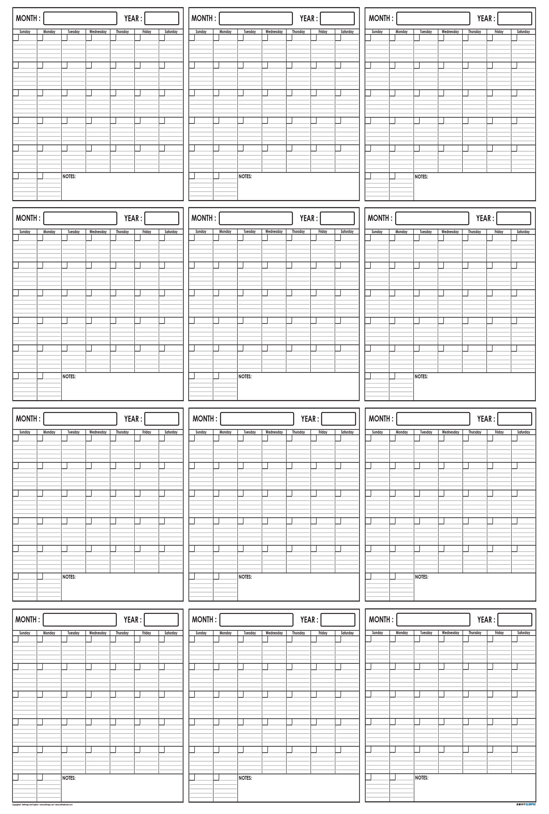 Academic or Home SwiftGlimpse 48 x 72 Large Jumbo Oversized Erasable Laminated Blank Annual Yearly Wall Calendar Poster Reusable for Office 12 Months