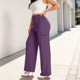 thumbnail image 6 of ClodeEU Women's Plus Size High Waisted Stretchy Wide Leg Pants,Casual Trousers with Pockets Purple,Women's Plus XXXL, 6 of 9