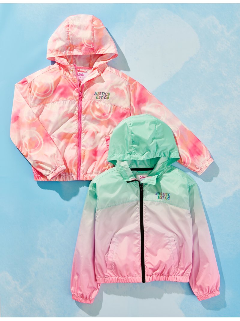 Justice Girls Windbreaker Jacket, Pink, Sizes XS-XL, Full Zip