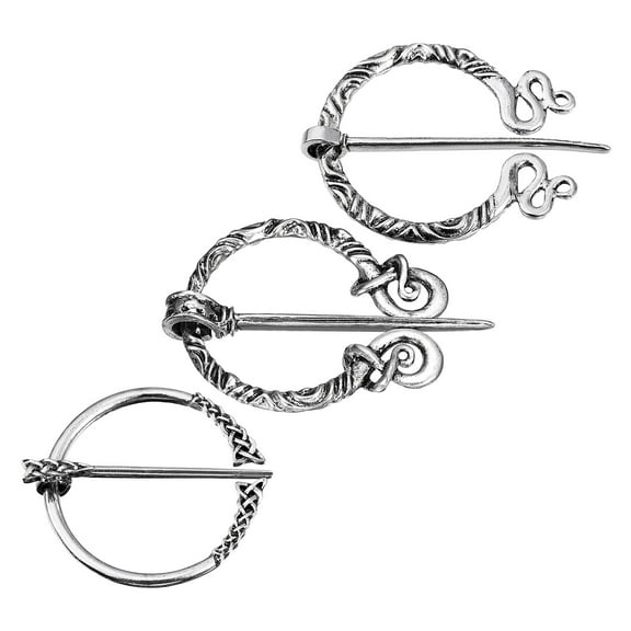 3 Pack Vintage Brooch Cloak Pins Penannular Brooch Shawl Pin, Silver(3 Styles)