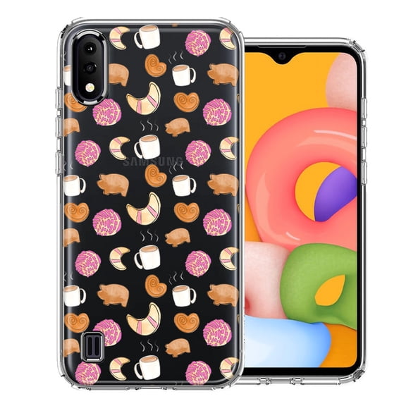 MUNDAZE for Samsung Galaxy A01 Mexican Pan Dulce Cafecito Coffee Concha Polka Dots Double Layer Phone Case Cover
